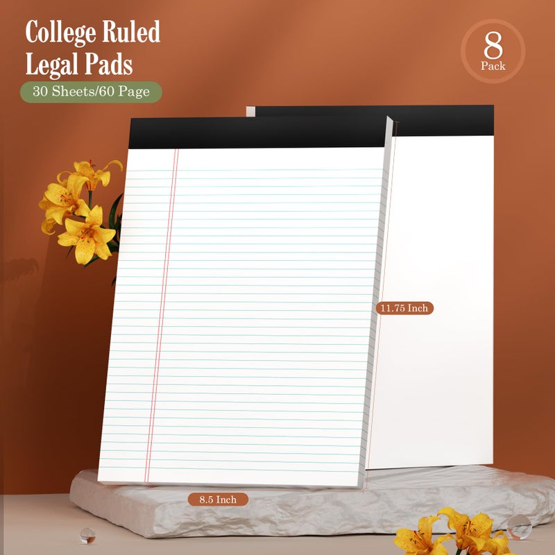 PINJINGPRO Note Pads 8.5 x 11 Legal Pads 8 Pack Writing Pads Notepads Narrow Ruled Pads of Paper 30 Sheets per Notepad 8.5 x 11'' Legal Note Pad College Ruled Legal Pad Lined Paper for Office Home School - Image 2